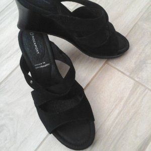 Rockport Black Suede Upper Strappy Wedge Sandal.  Size 9